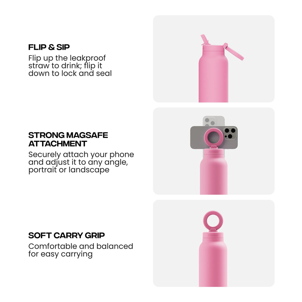 RINGO PRO Insulated Water Bottle, Magnetic Phone Tripod Mount, Lilac, 24 oz