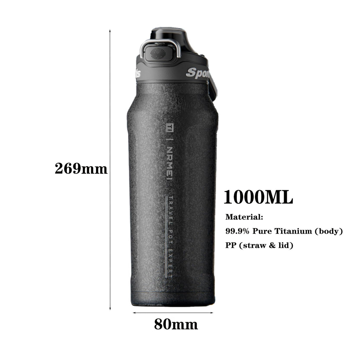 32oz (1000ml) Pure Titanium Insulated Water Bottle, Lightweight Tumbler Double Wall Vacuum Flask, Leakproof Travel Mug Cup for Outdoor Sports Camping Fitness RT178D (Ice Flower Silver)