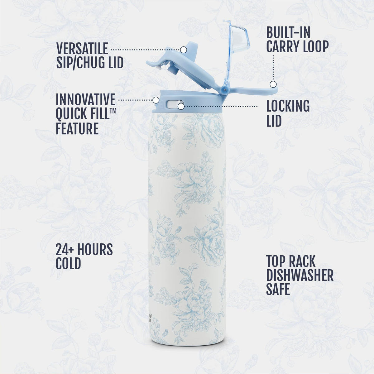 Ello Pop & Fill Insulated Stainless Steel Water Bottle with Quick Fill Lid, Leakproof Locking, Sip or Chug Spout, BPA-Free, Double Wall Vacuum Insulated for Sports, Travel & School- 22oz / 32oz / 40oz