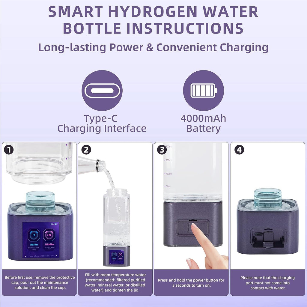 Hydrogen Water Bottle Generator, 11.8 fl oz
