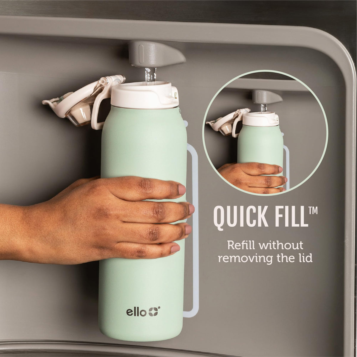 Ello Pop & Fill Insulated Stainless Steel Water Bottle with Quick Fill Lid, Leakproof Locking, Sip or Chug Spout, BPA-Free, Double Wall Vacuum Insulated for Sports, Travel & School- 22oz / 32oz / 40oz