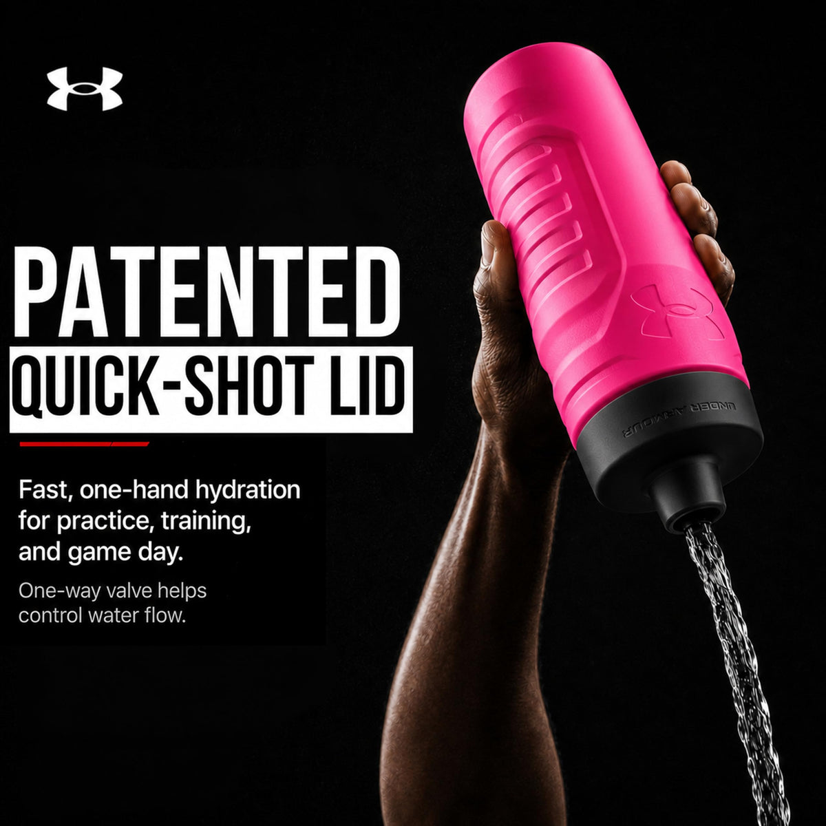 Under Armour Squeeze Water Bottles, 32 oz Water Bottles, Sideline Sports Water Bottle with Quick-Shot Lid, Quick & Easy Hydration, Gym Water Bottles, Squeeze Bottle, 1 32oz Bottle