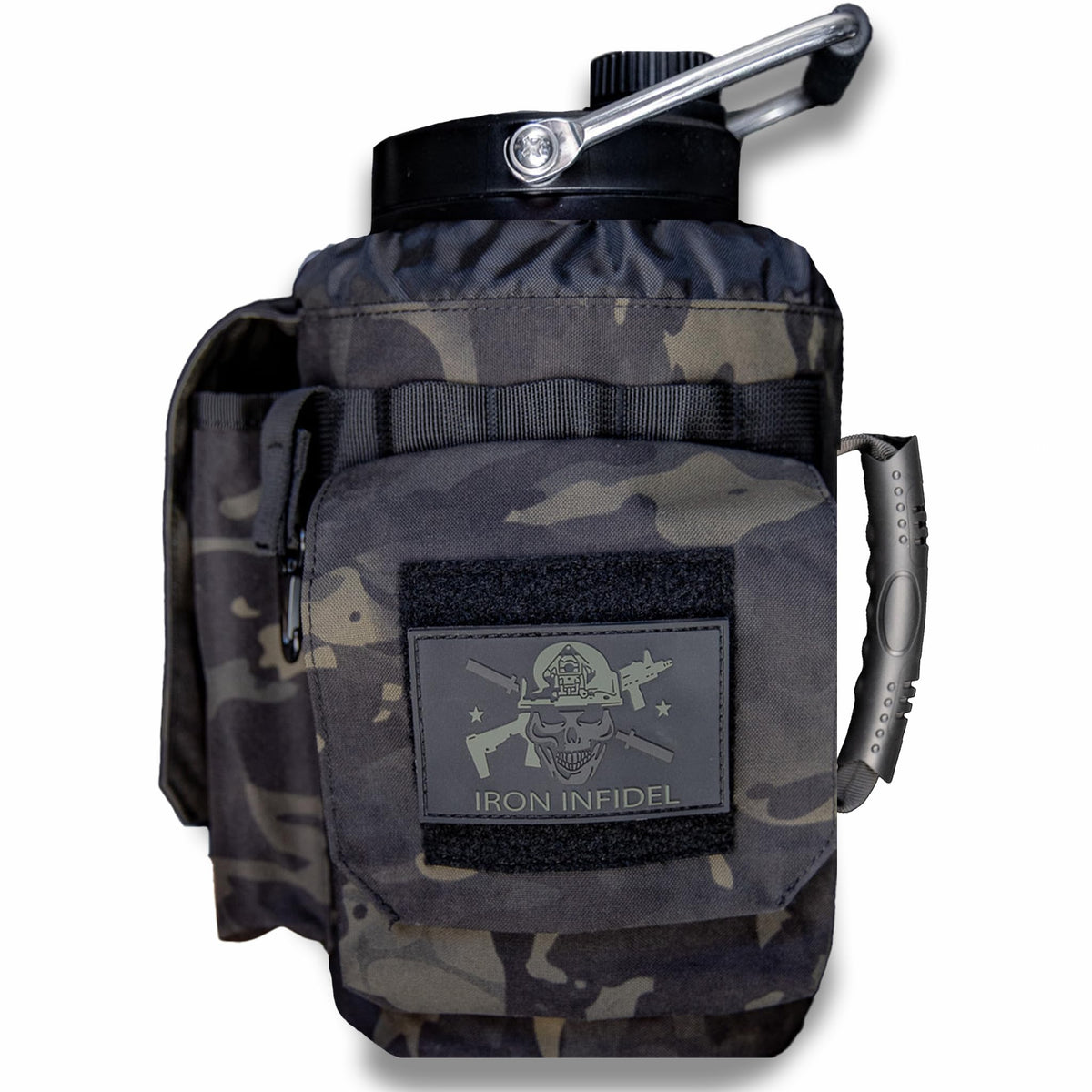 Iron Infidel Battle Bottle - Half Gallon Insulated Water Bottle with Paracord Handle, Large 64 oz Stainless Steel Water Jug with Rugged, Removable Sleeve for Keys, Wallet, & Phone (Live Free 2 Liter)