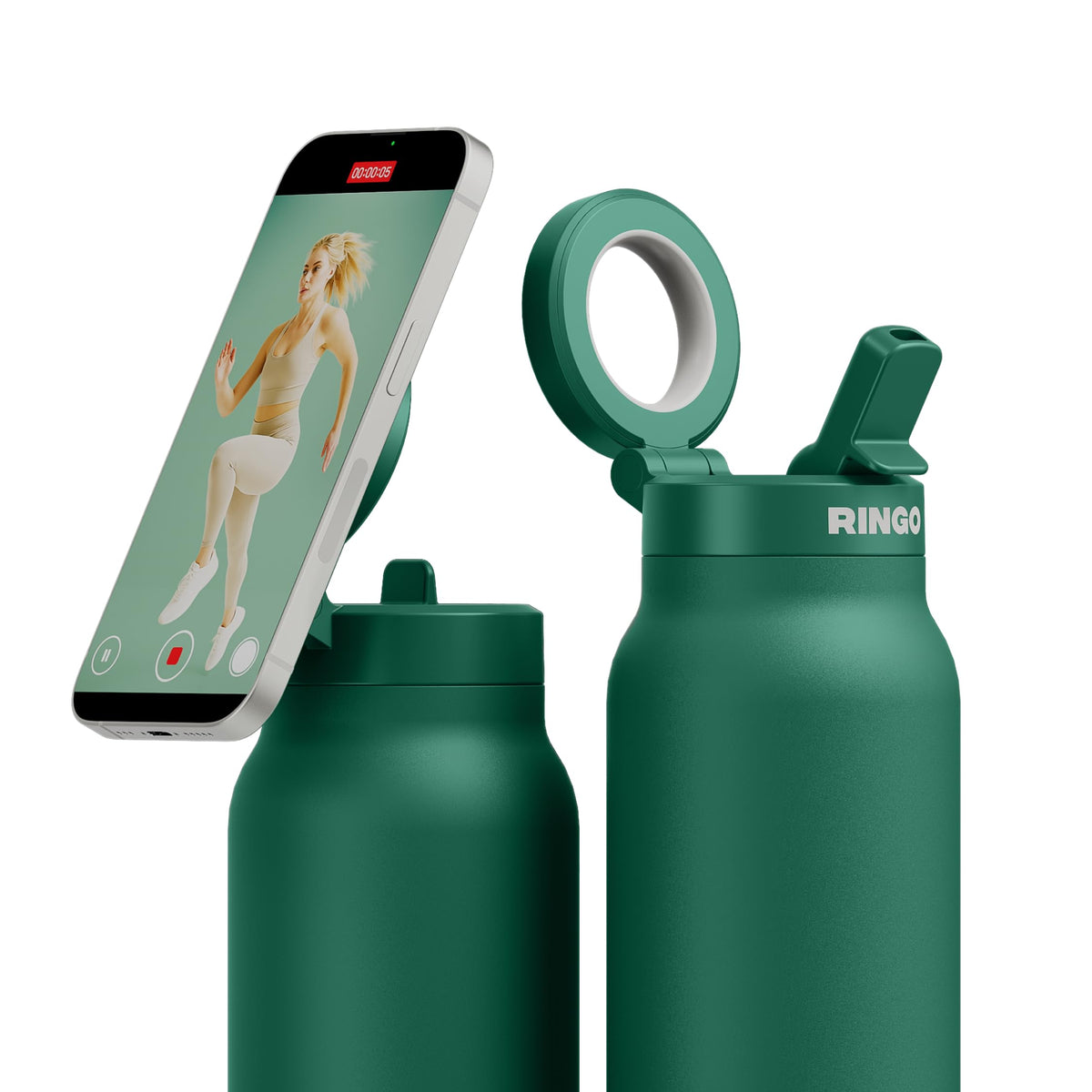 RINGO PRO Insulated Water Bottle, Magnetic Phone Tripod Mount, Lilac, 24 oz