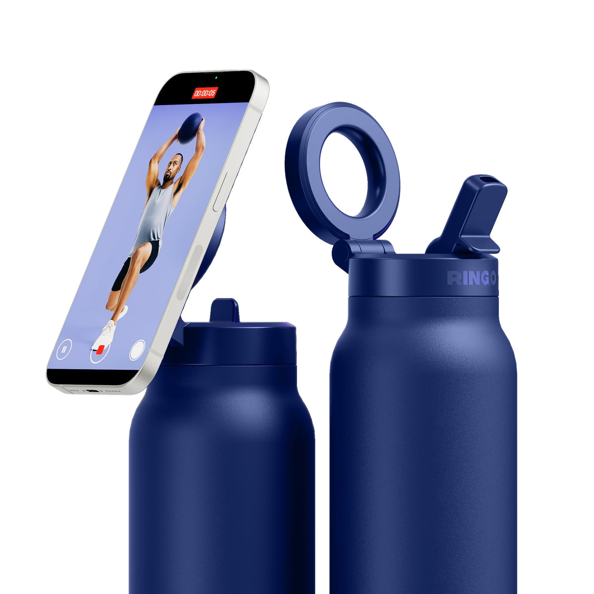 RINGO PRO Insulated Water Bottle, Magnetic Phone Tripod Mount, Lilac, 24 oz