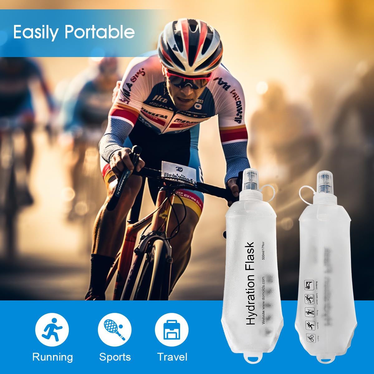 AXEN Soft Flask TPU Foldable Running Hydration Flask, Soft Collapsible Water Bottle for Hydration Pack Cycling Marathon Running Hiking