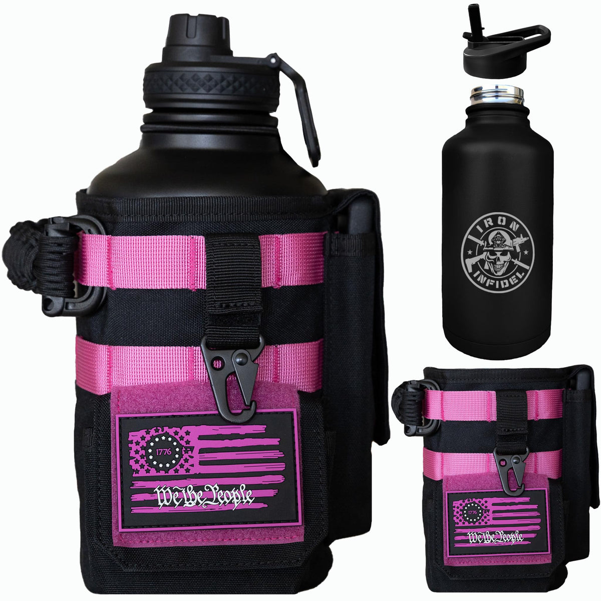 Iron Infidel Battle Bottle - Half Gallon Insulated Water Bottle with Paracord Handle, Large 64 oz Stainless Steel Water Jug with Rugged, Removable Sleeve for Keys, Wallet, & Phone (Live Free 2 Liter)