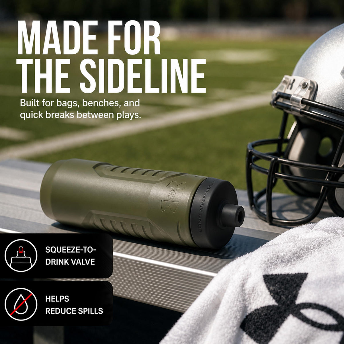 Under Armour Squeeze Water Bottles, 32 oz Water Bottles, Sideline Sports Water Bottle with Quick-Shot Lid, Quick & Easy Hydration, Gym Water Bottles, Squeeze Bottle, 1 32oz Bottle