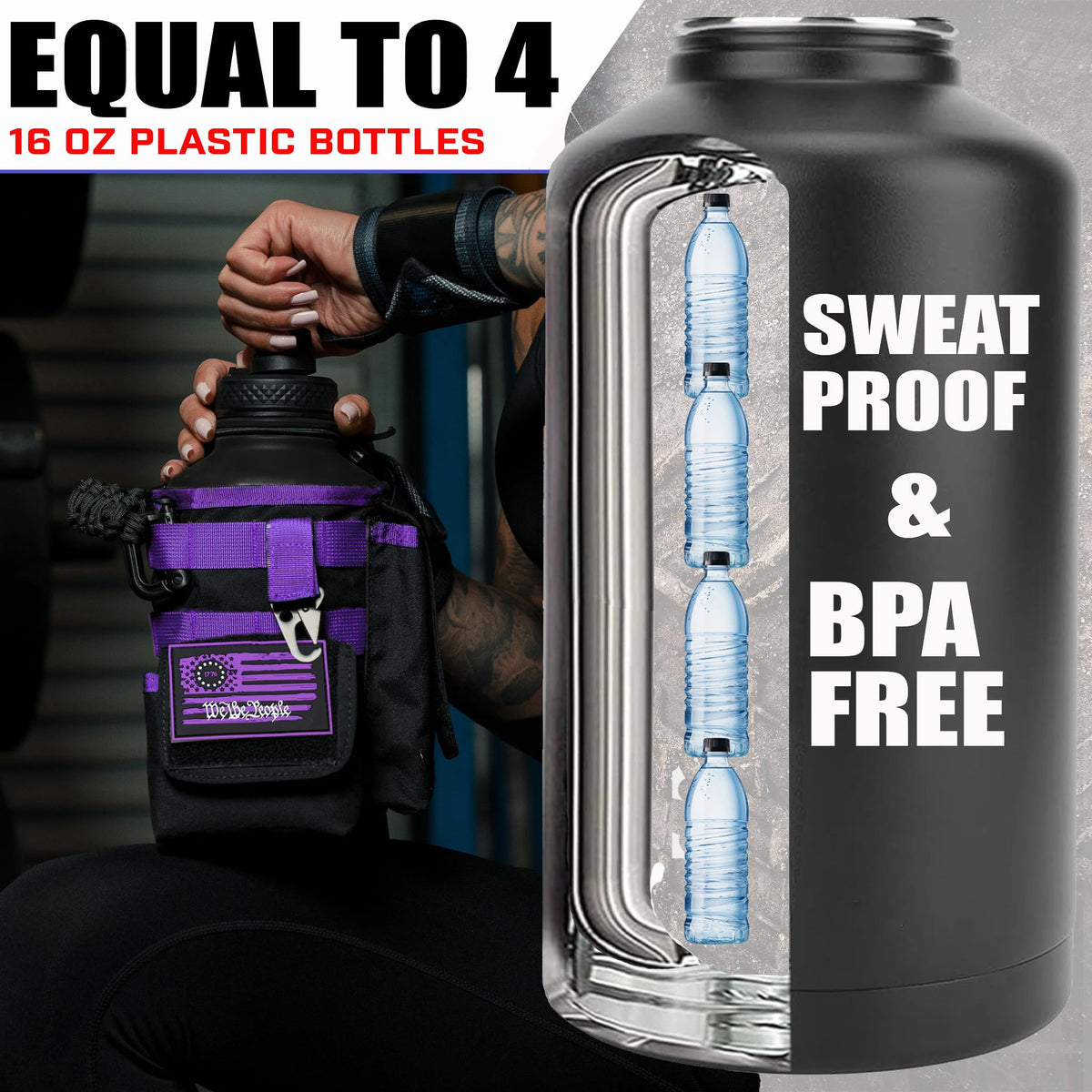 Iron Infidel Battle Bottle - Half Gallon Insulated Water Bottle with Paracord Handle, Large 64 oz Stainless Steel Water Jug with Rugged, Removable Sleeve for Keys, Wallet, & Phone (Live Free 2 Liter)