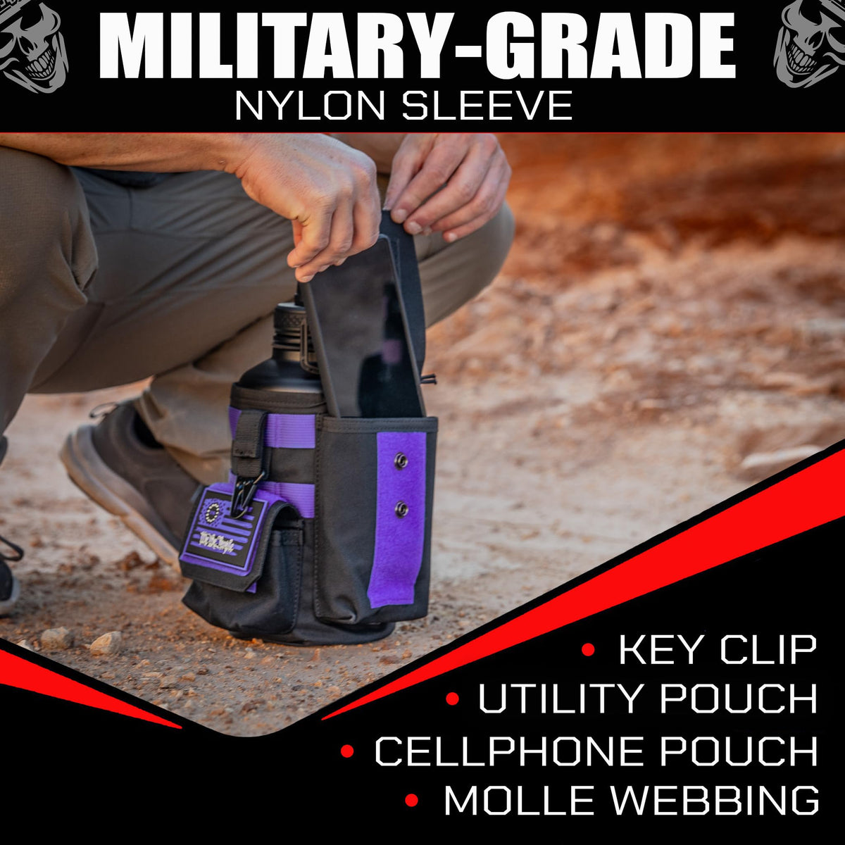 Iron Infidel Battle Bottle - Half Gallon Insulated Water Bottle with Paracord Handle, Large 64 oz Stainless Steel Water Jug with Rugged, Removable Sleeve for Keys, Wallet, & Phone (Live Free 2 Liter)