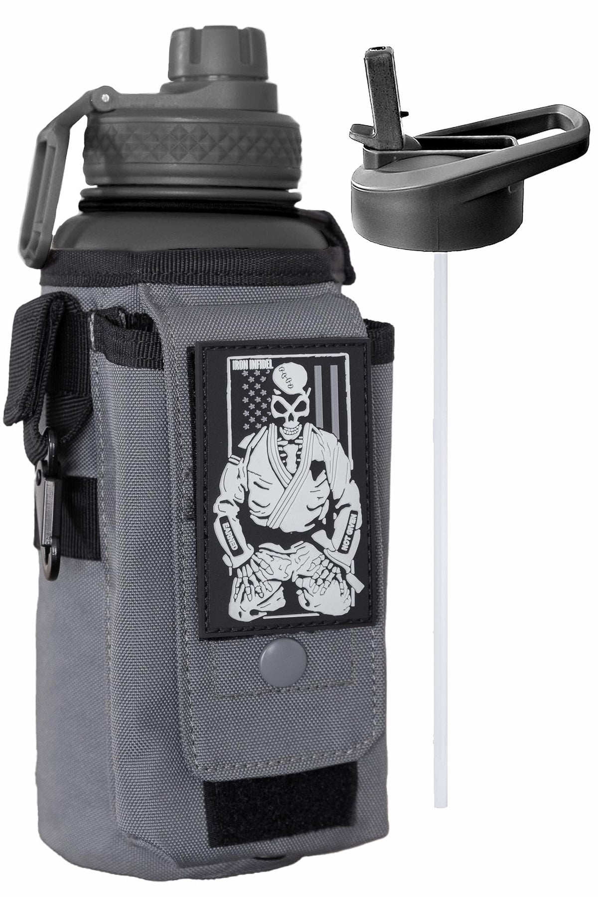 Iron Infidel Battle Bottle - Half Gallon Insulated Water Bottle with Paracord Handle, Large 64 oz Stainless Steel Water Jug with Rugged, Removable Sleeve for Keys, Wallet, & Phone (Live Free 2 Liter)